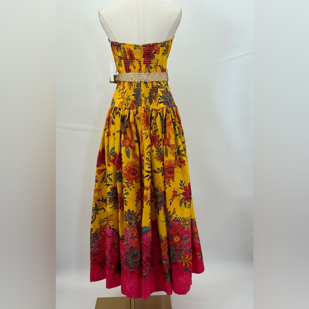 ZIMMERMANN Ginger Strapless Midi Dress Pink & Yellow Floral Midi Dress Size 6 - Picture 6 of 16